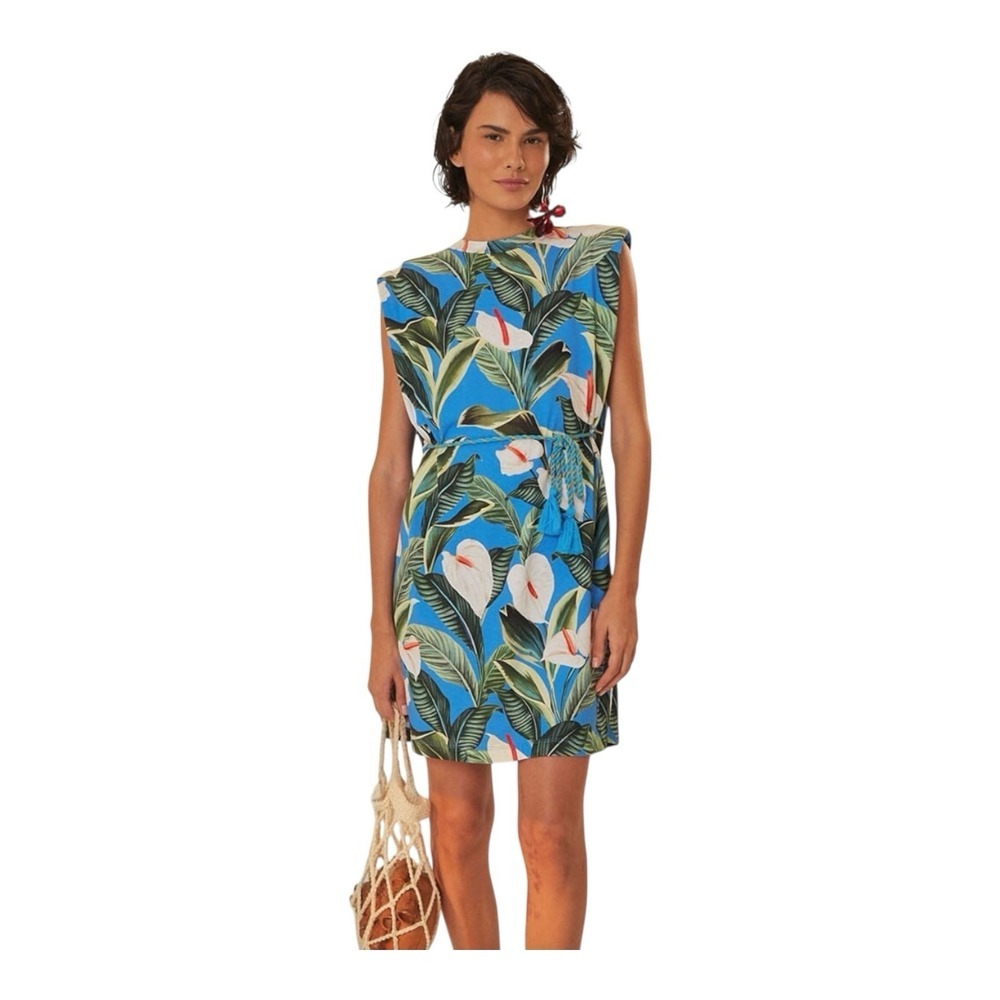 FARM Rio Floral Sleeveless Padded Floral Tie Multicolor Mini Dress Size Small - Picture 4 of 16